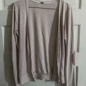 Open front elbow-patch cardigan sweater